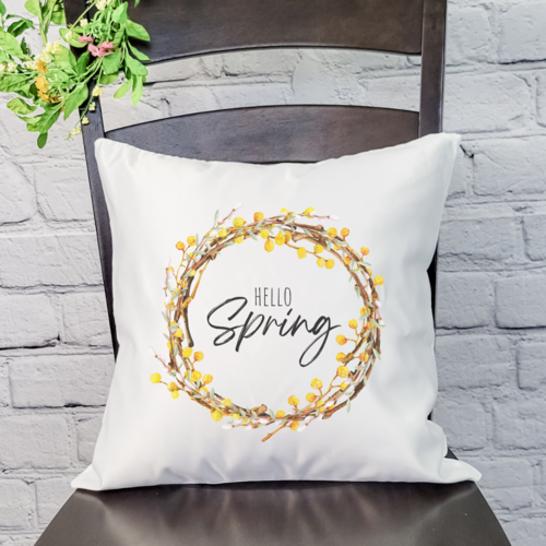 Hello Spring Wreath Pillow Cover