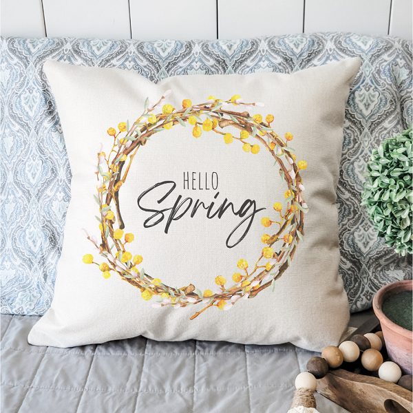 Hello Spring Wreath Pillow Cover