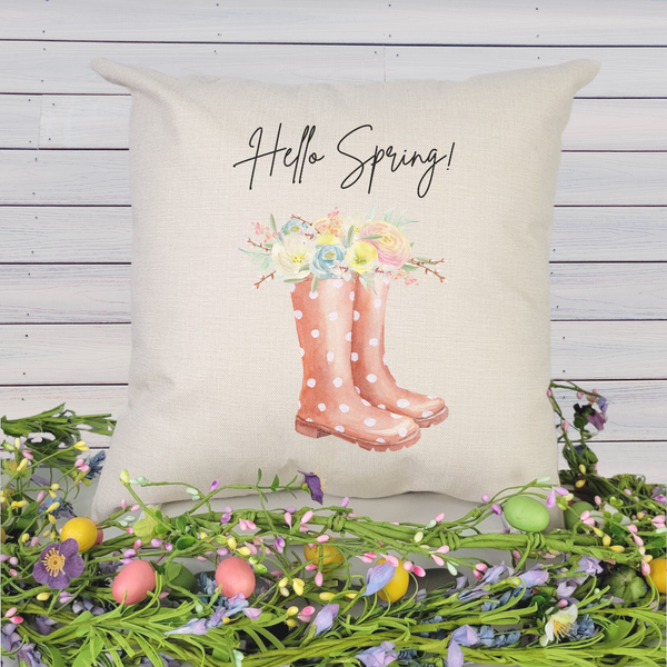 Hello Spring Boots Pillow Cover