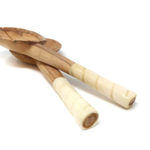 Olive Wood Salad Servers with Bone Handles