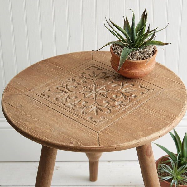 Mishka Carved Wood Stool