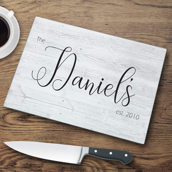 Personalized Last Name Farmhouse Glass Cutting Board