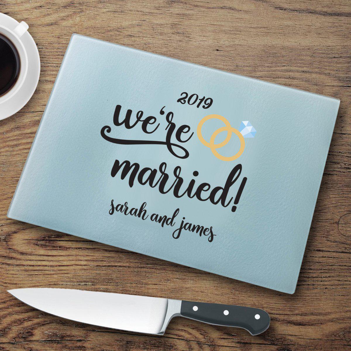 We’re Married Personalized Glass Cutting Board