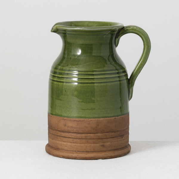 Green Glossed Pitcher Vase - Set of Four