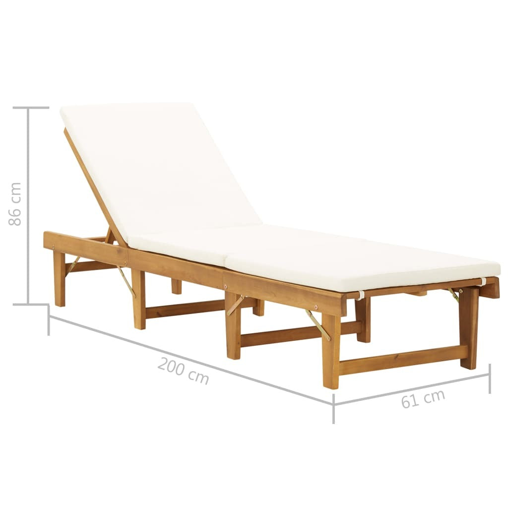 Solid Acacia Wood Sun Lounger with Cushion