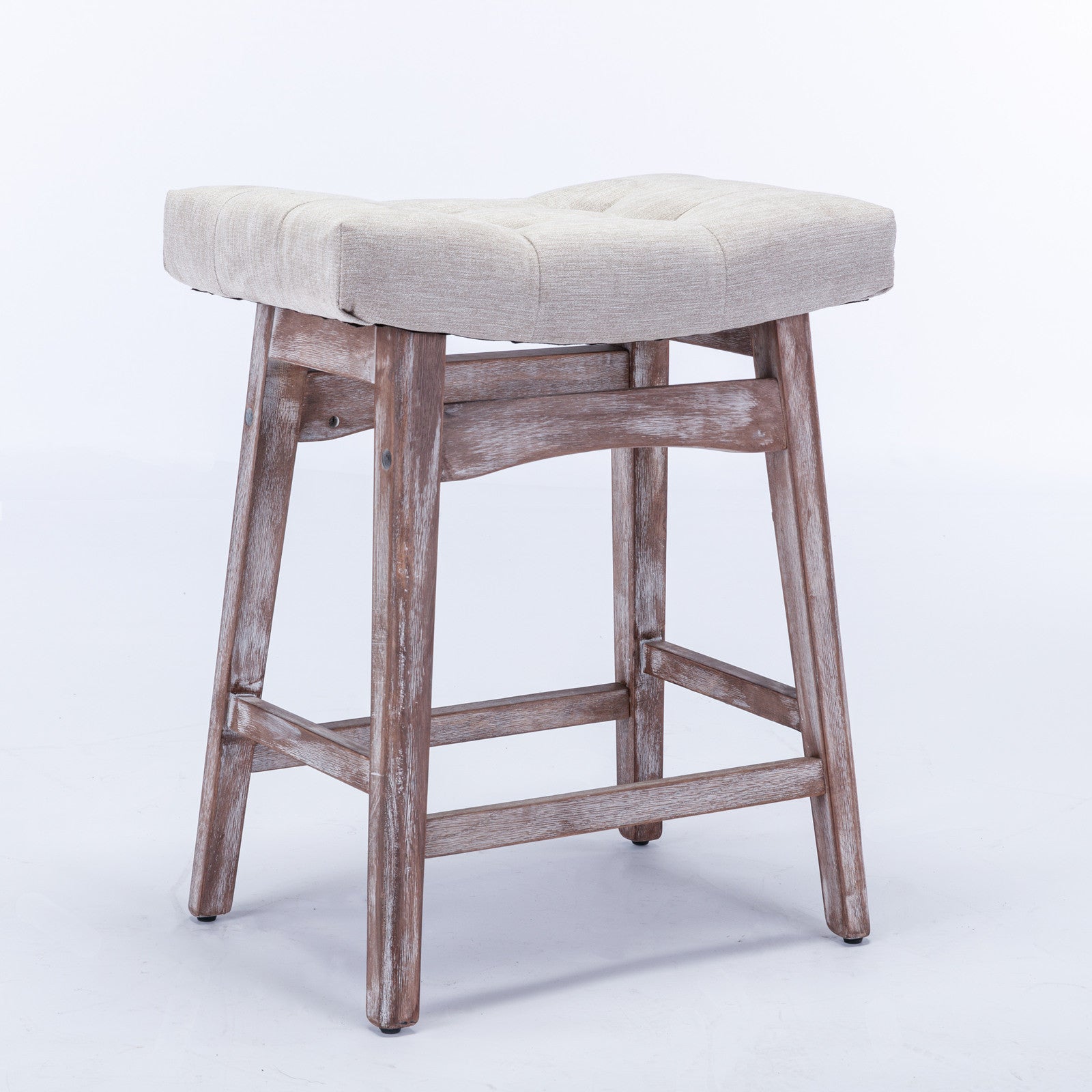 25" Beige Backless Counter Stools - Set of Two