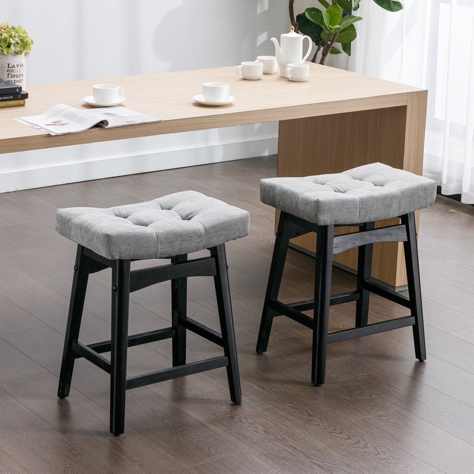 25" Grey Backless Counter Stools - Set of Two