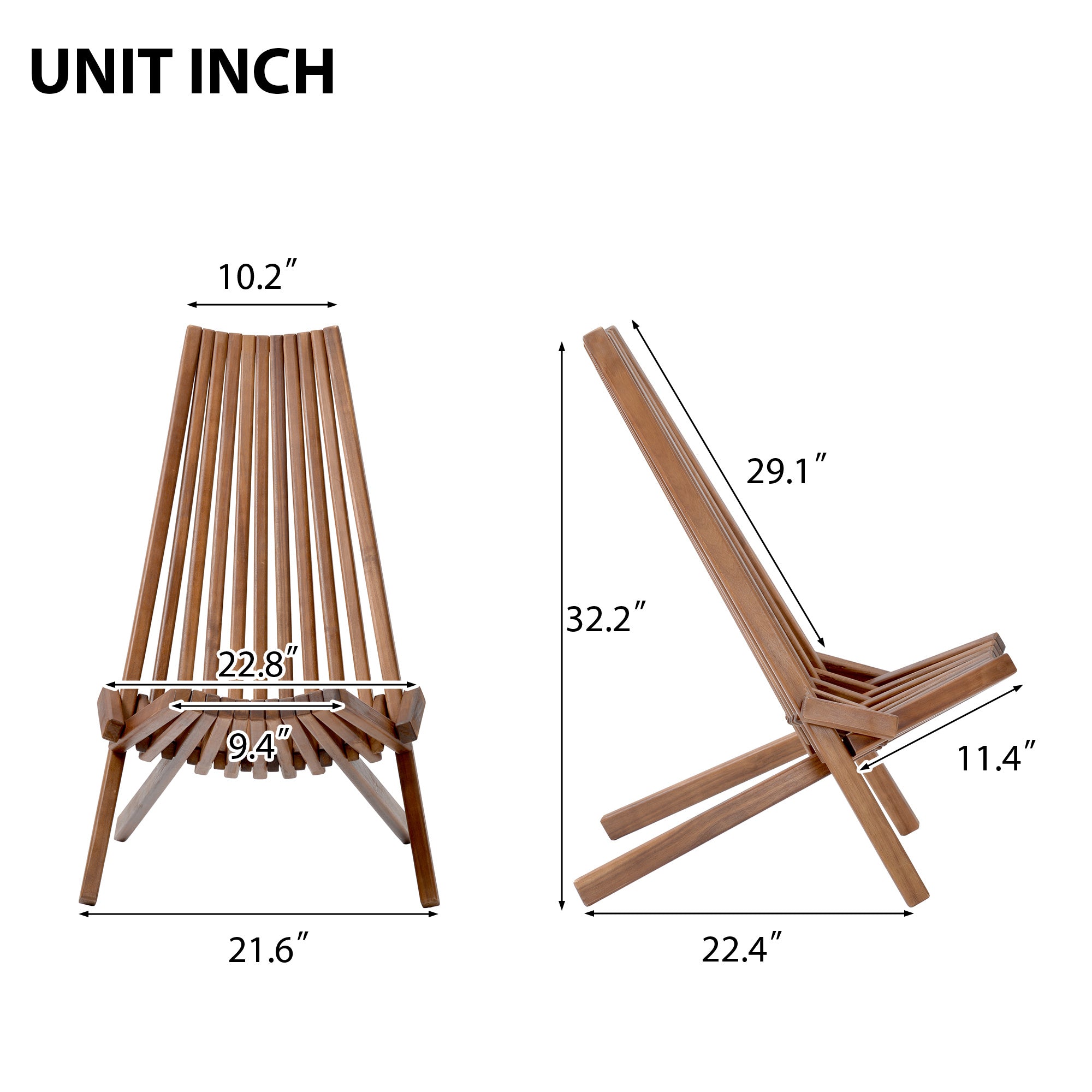 Folding Wood Adirondack Type Chair  - Low Profile