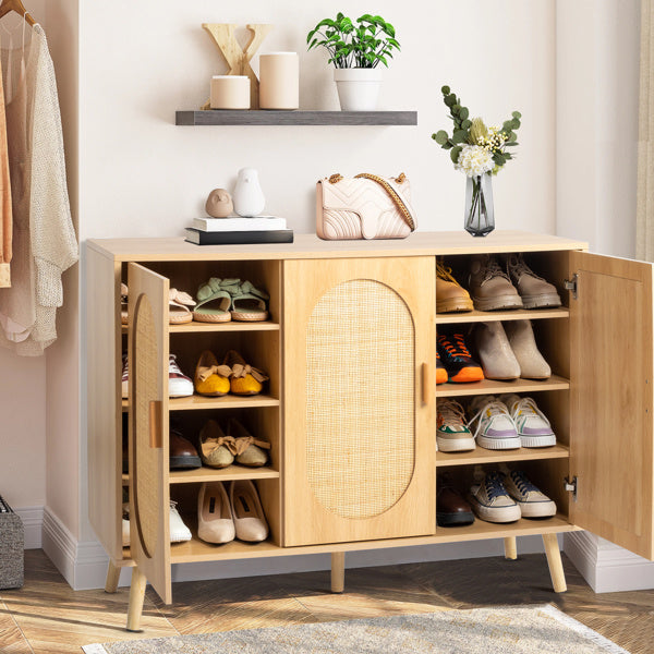 3 Door Rattan Shoe Storage Cabinet