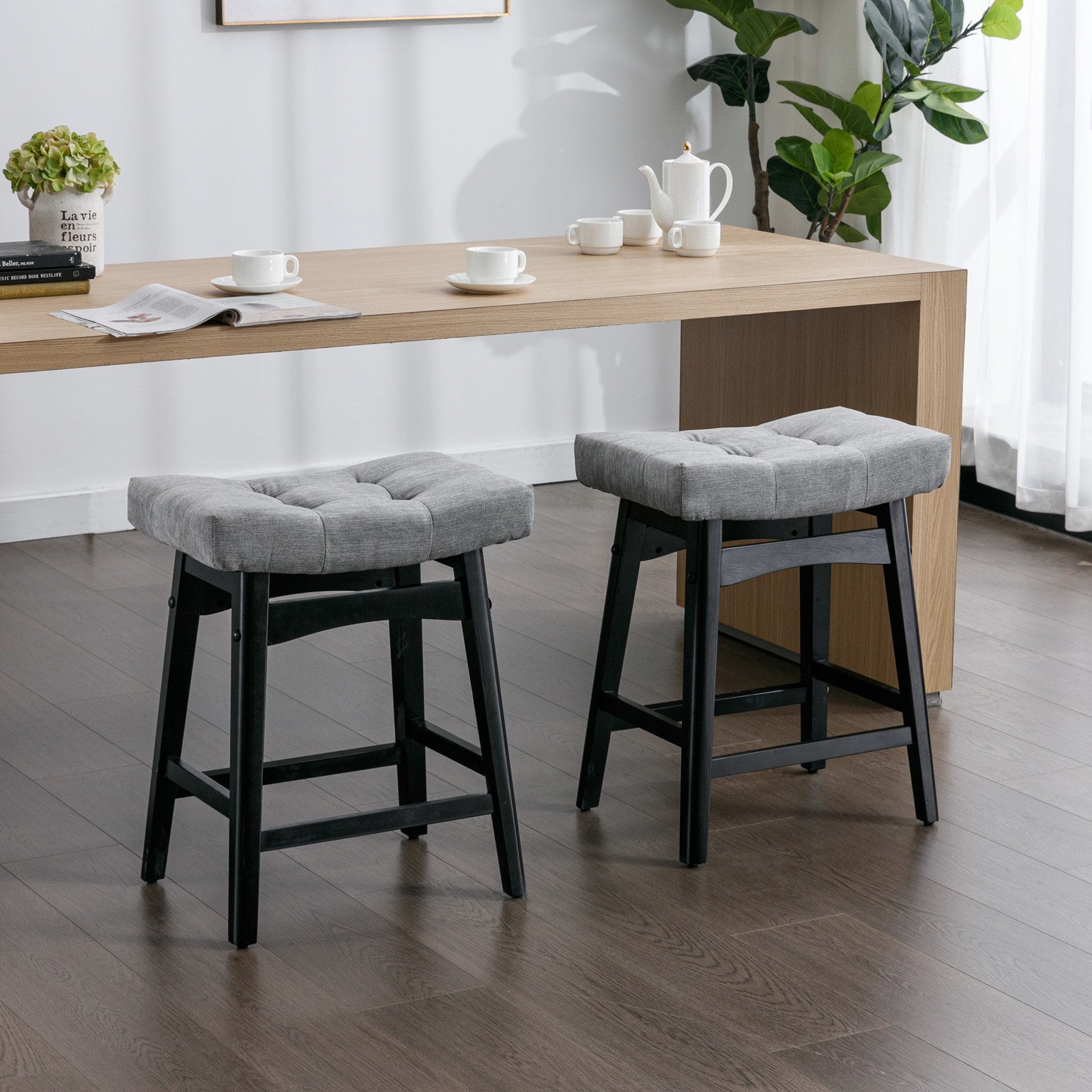 25" Grey Backless Counter Stools - Set of Two