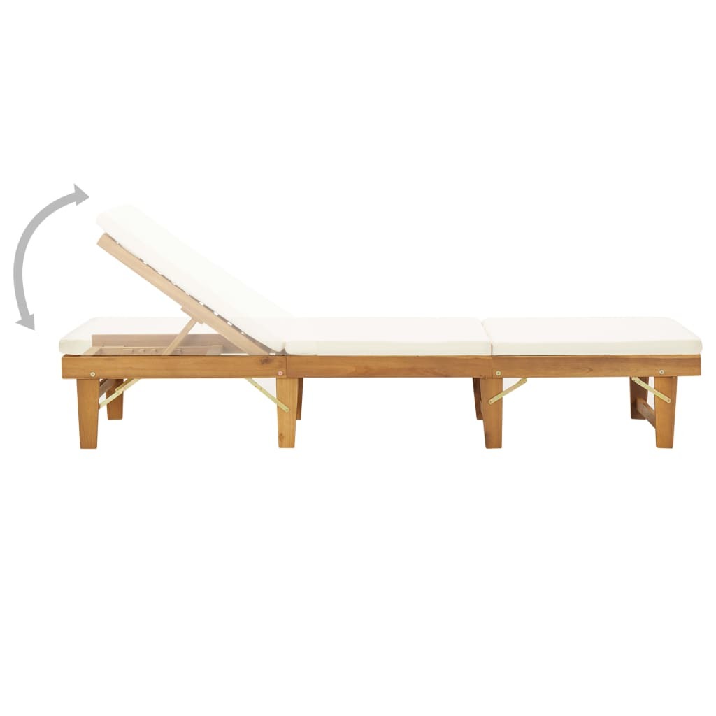 Solid Acacia Wood Sun Lounger with Cushion