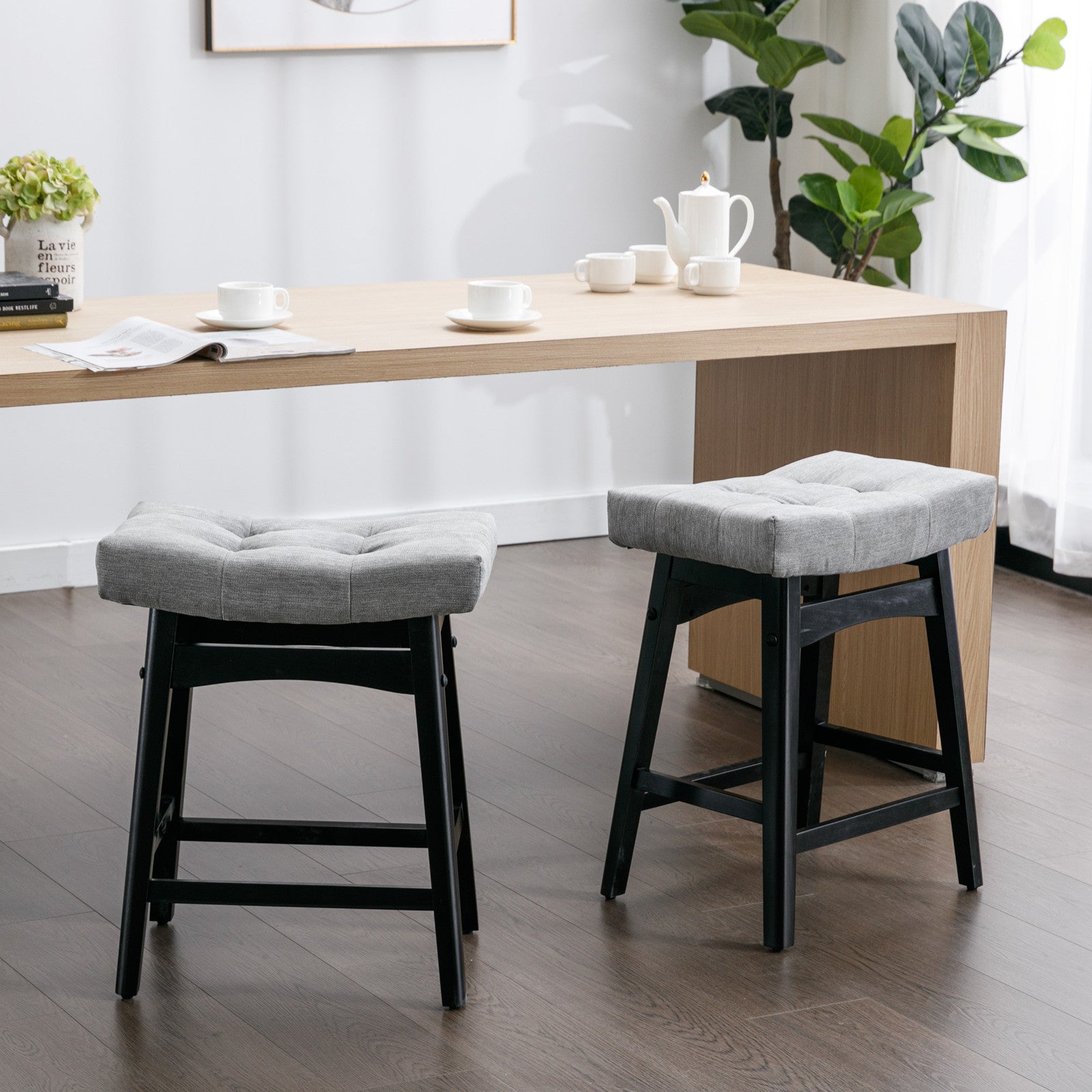 25" Grey Backless Counter Stools - Set of Two