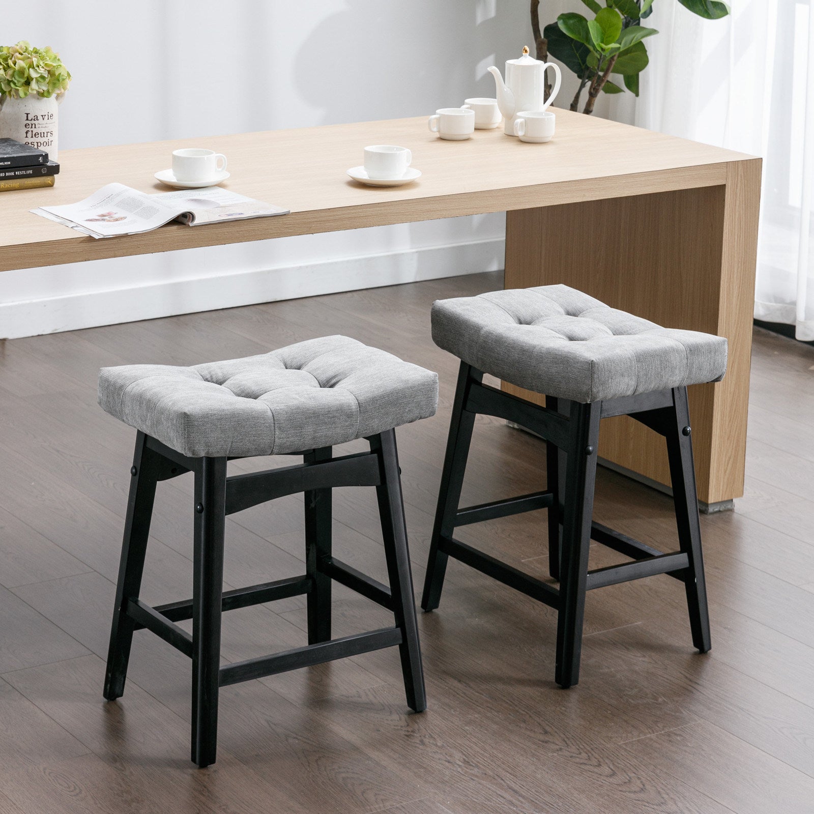 25" Grey Backless Counter Stools - Set of Two