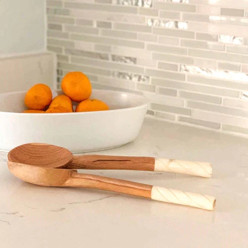 Olive Wood Salad Servers with Bone Handles